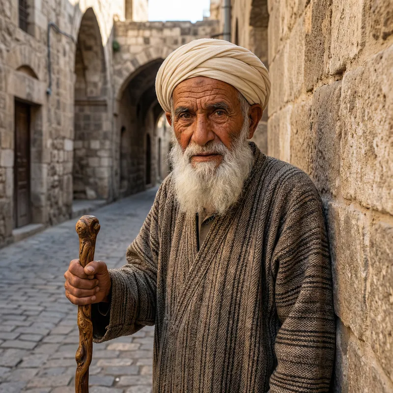 Historical Middle-Eastern Old Man with White Beard - Age and Wisdom Revealed