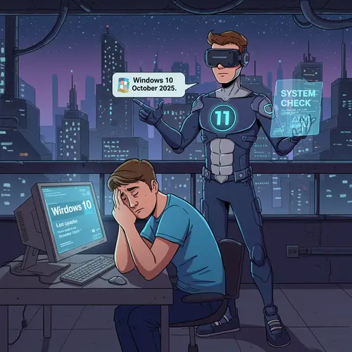 Futuristic IT Superhero in Cartoon Comic Scene