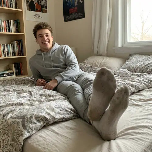 Relaxing Male Adolescent Showcasing His Soles