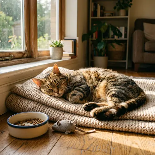 Happy Cat Enjoying Afternoon Sunlight | Perfect Day for a Contented Feline