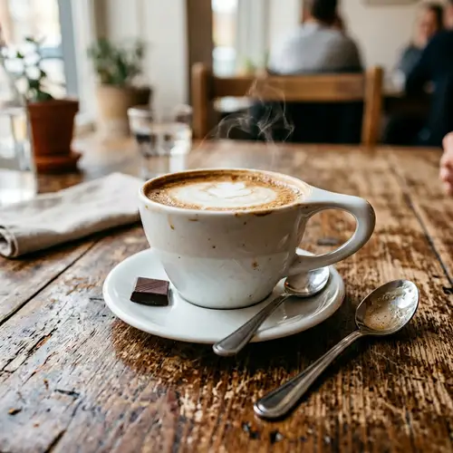 Elegant White Ceramic Coffee Cup on Rustic Wooden Table