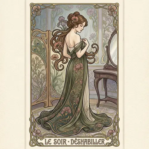 Elegant Art Nouveau Lady Undressing Illustration