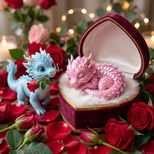 Cute Baby Chinese Dragon in Heart Ringbox
