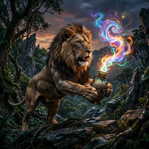 Majestic Lion with Chemical Vase | Wild and Mystical
