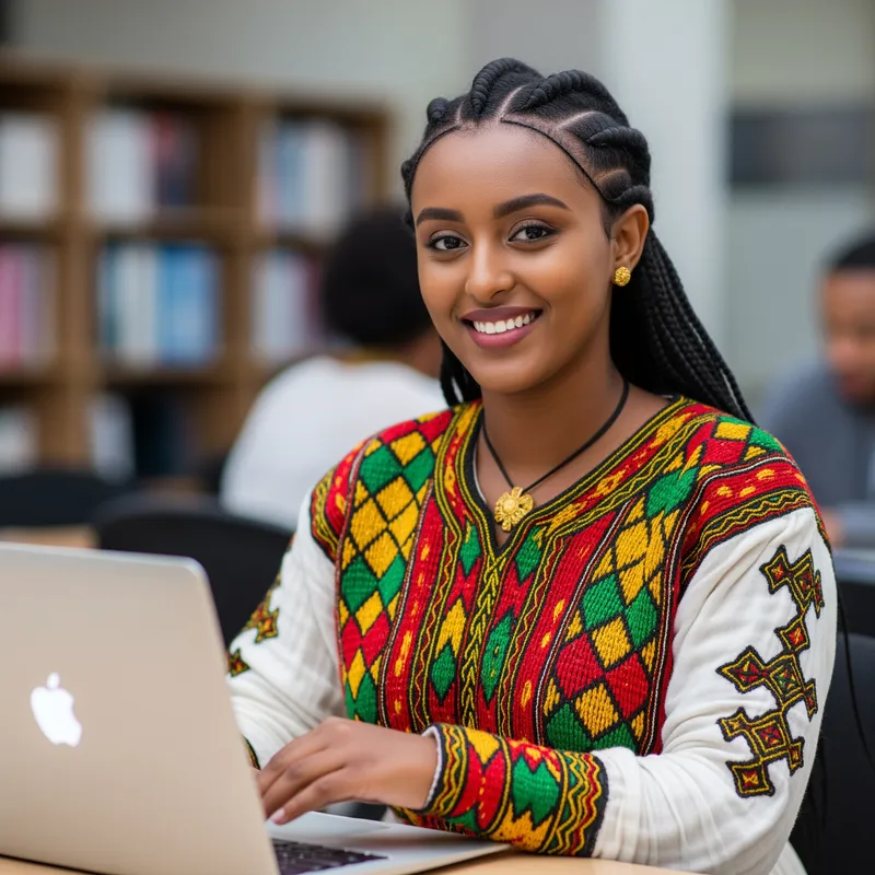 Happy Ethiopian Student in Traditional Attire