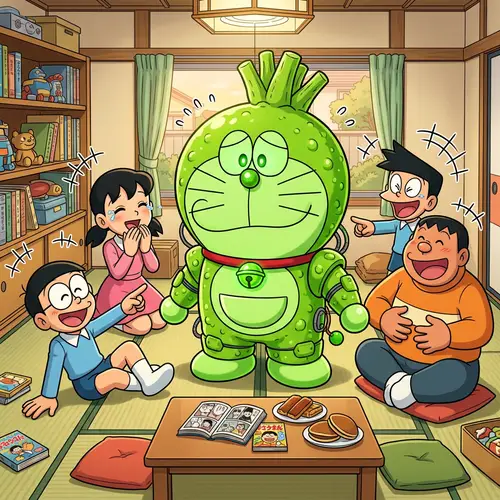 Doraemon as a Giant Wasabi-Flavored Robot