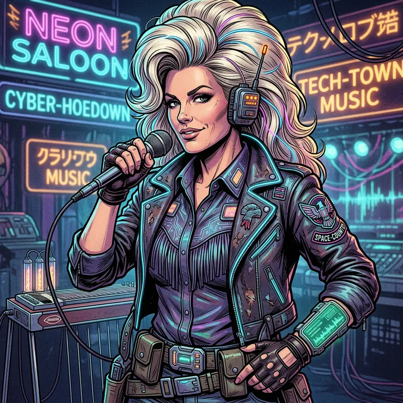 Futuristic Cyberpunk Dolly Parton Blond Bombshell Portrait Futuristic Cyberpunk Dolly Parton Blond Bombshell Portrait