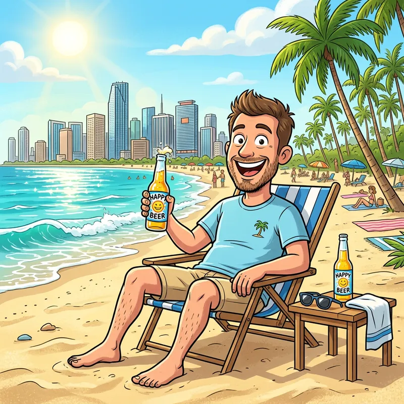 The Bananero Enjoying a Cold Beer on Miami Beach