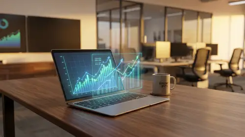 Modern Digital Workspace with Holographic Charts