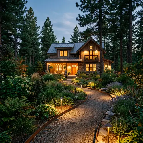 Tranquil Garden Pathway | Pine Tree House in Nature