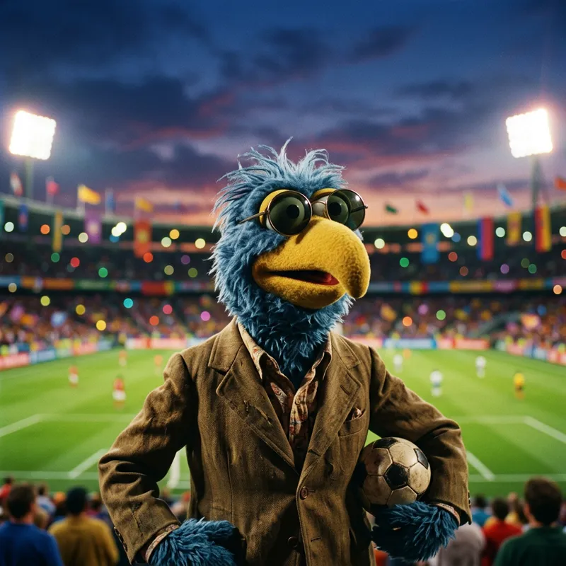 Muppet Show Character in Colorful Soccer Stadium
