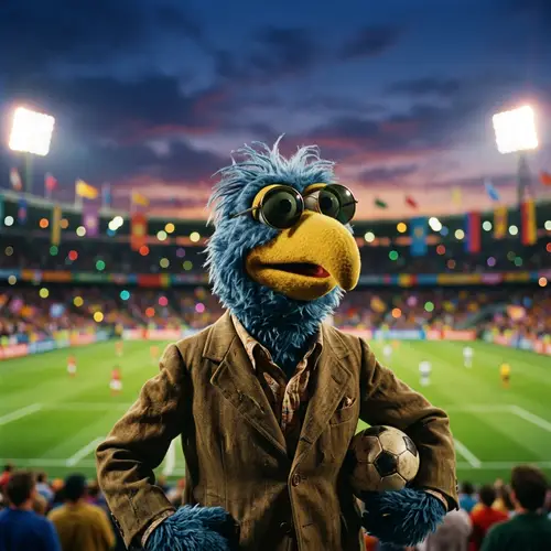 Muppet Show Character in Colorful Soccer Stadium