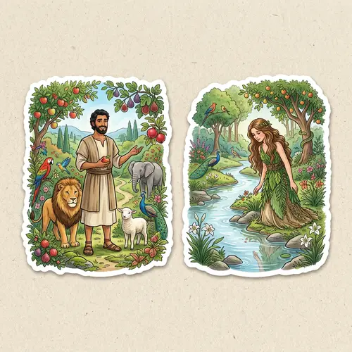 Adam and Eve Stickers - Biblical Characters Sticker Set