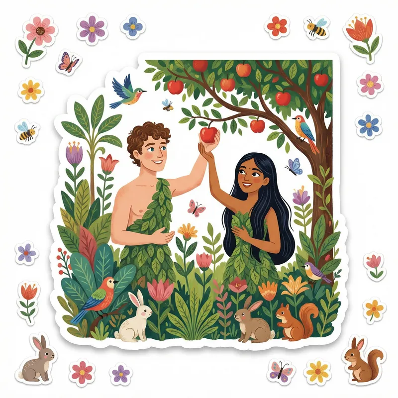 Adam and Eve Garden Scene Stickers | Floral & Fauna Design
