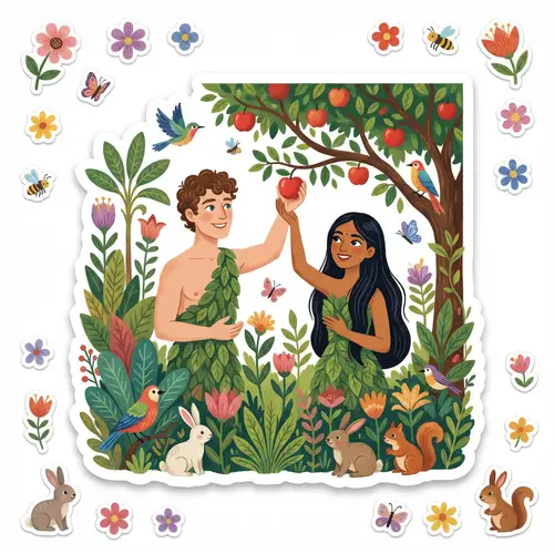 Adam and Eve Stickers | Garden Scene Sticker Design