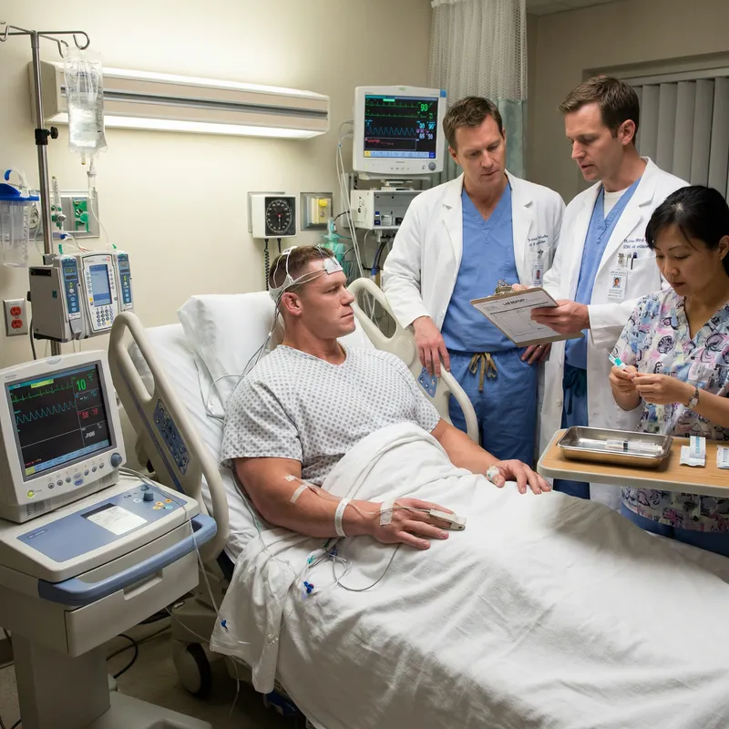 Realistic Hospital Scene with Bodybuilder and Doctors