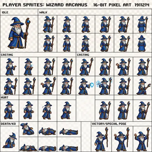 2D Fantasy Wizard Character Sprites for Games