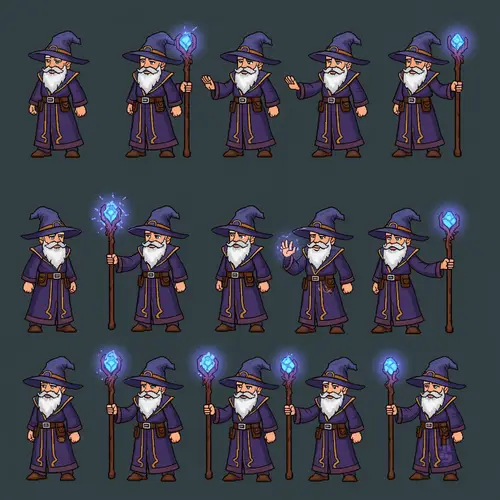 2D Fantasy Wizard Character Sprites for Games
