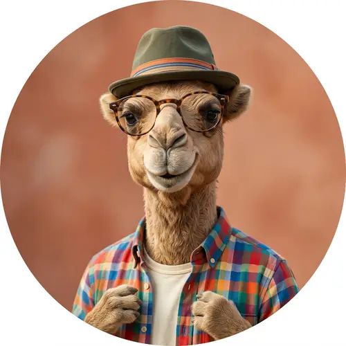 Anthropomorphic Camel Profile Picture with Glasses and Casual Outfit