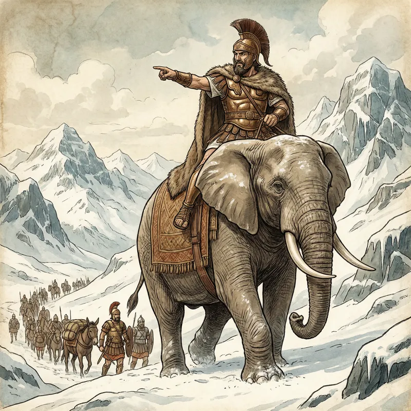 Hannibal Riding Elephant Through Snowy Mountains