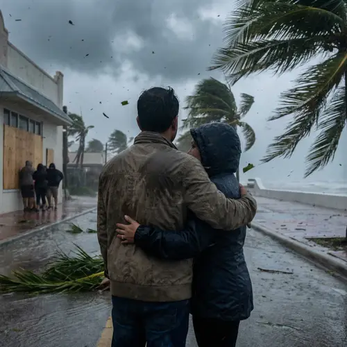 Interracial Embrace in Hurricane Chaos