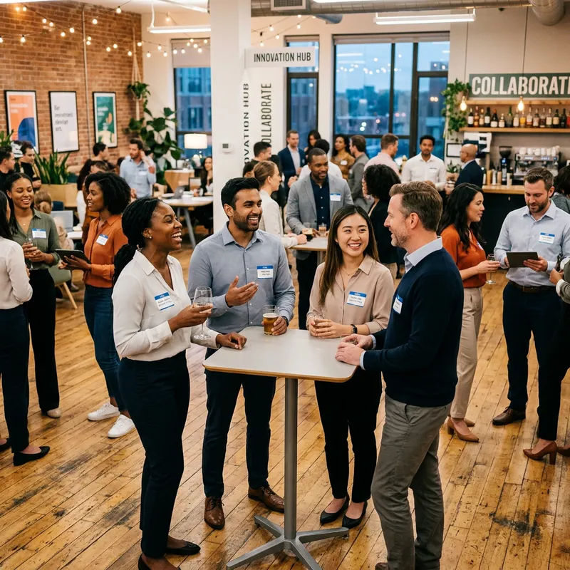 Entrepreneurs Networking in a Vibrant Workspace