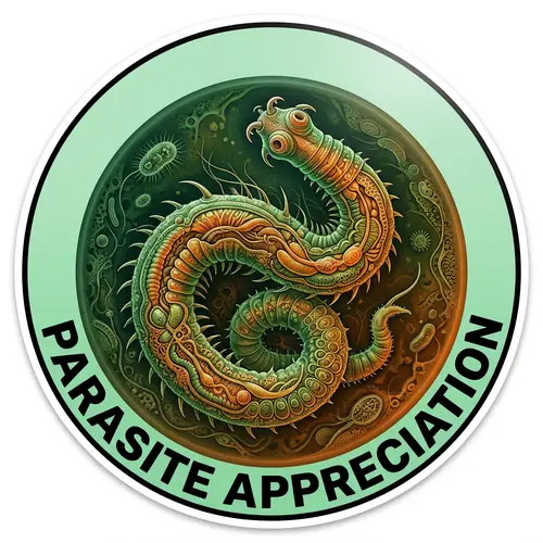 Intricate Parasite Sticker Design - Unique Green & Orange Theme