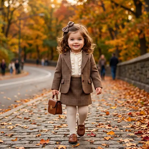 Adorable Fashion-Forward Baby Girl in Autumn Setting