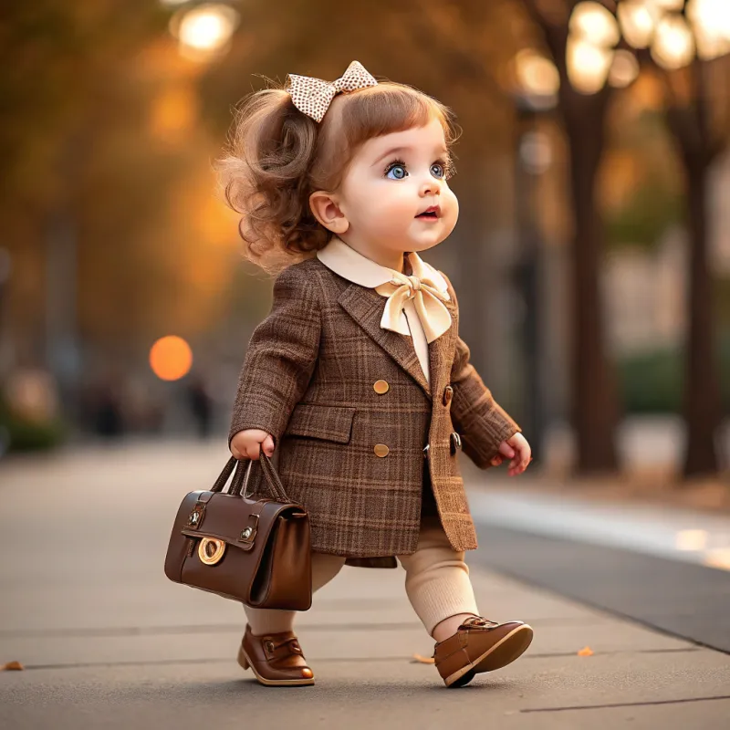 Adorable Fashion-Forward Baby Girl in Autumn Setting Adorable Fashion-Forward Baby Girl in Autumn Setting