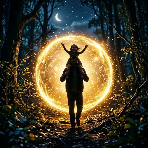 Golden Light Sphere: Silhouette of Father carrying Joyful Girl