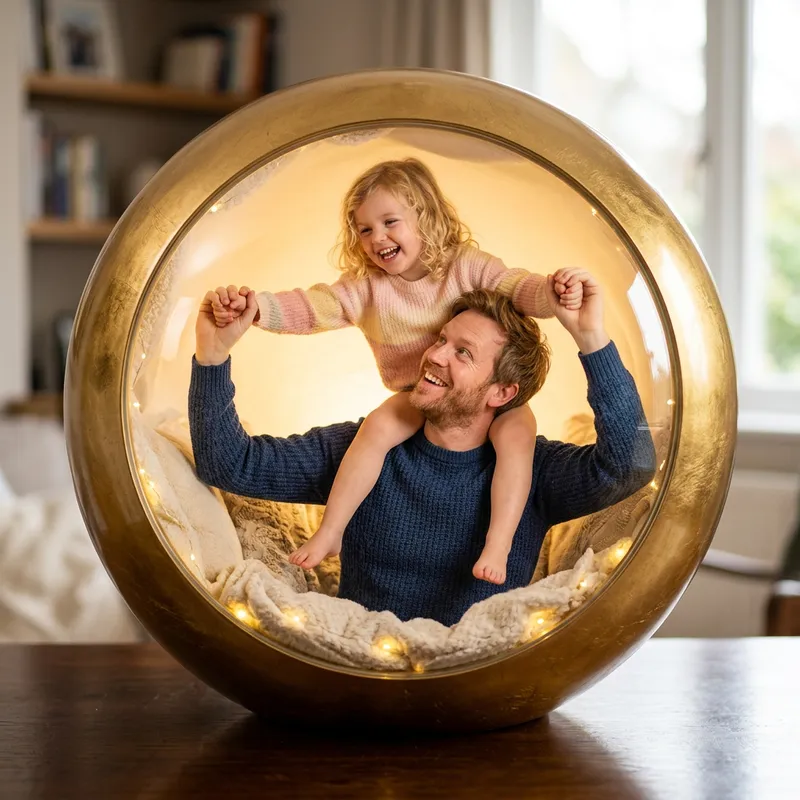Golden Sphere: Father and Daughter Exude Joyful Bond