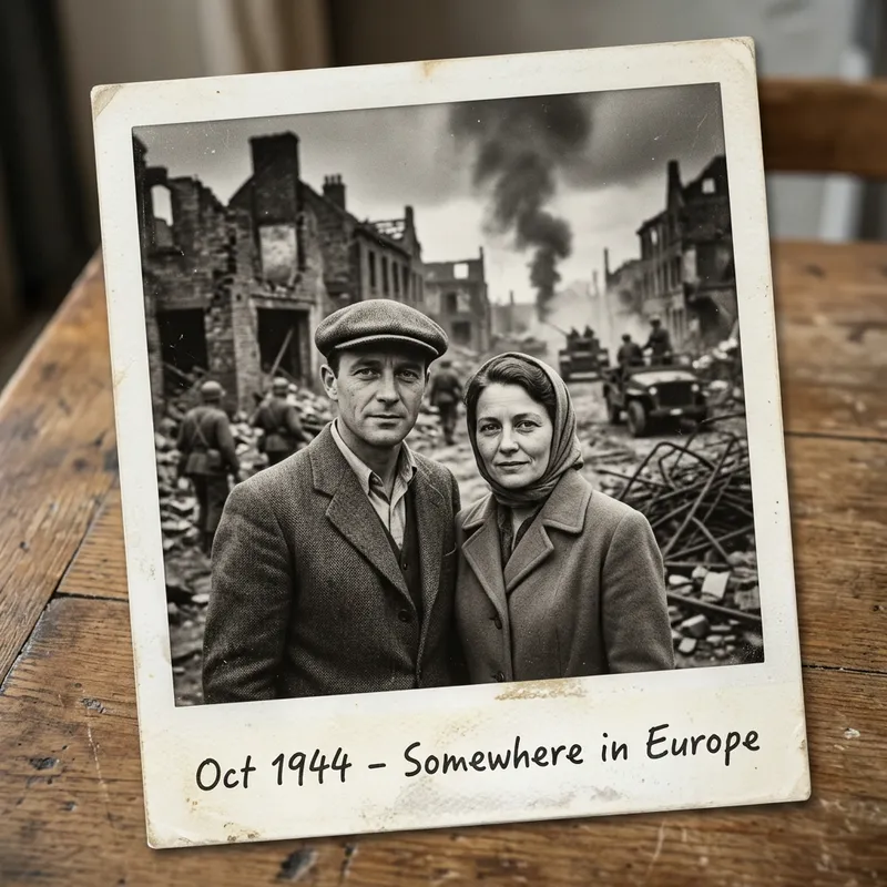 Vintage Polaroid Photo with War Background Vintage Polaroid Photo with War Background