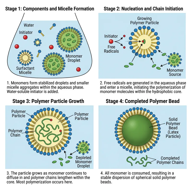 Emulsion Polymerization Process: Spherical Micelles & Polymer Formation Emulsion Polymerization Process: Spherical Micelles & Polymer Formation
