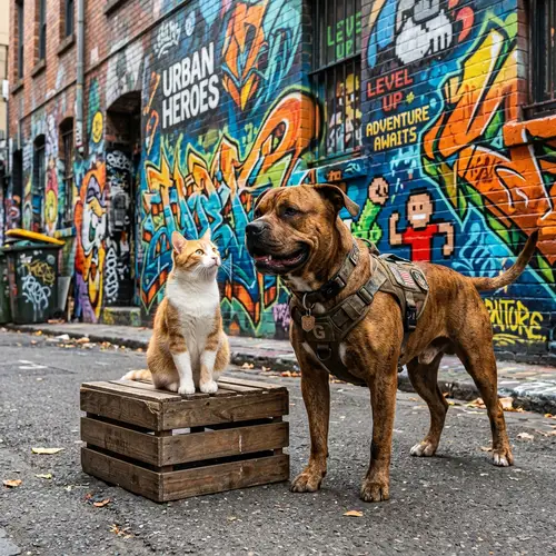 Urban Street Encounter: Cat vs Dog in Virtual Adventure