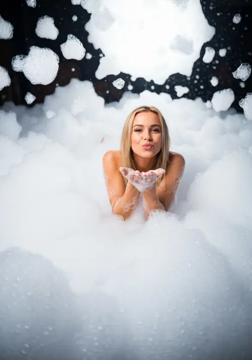Flirty Foam Party Photoshoot with Beautiful Blonde
