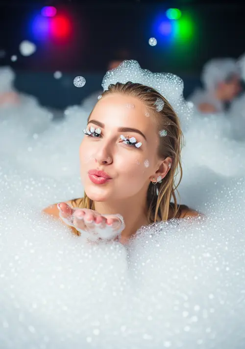 Flirtatious Foam Party Photoshoot with Stunning Model