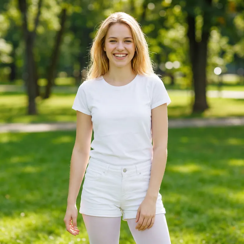 Stunning Blonde Woman in White Outfit