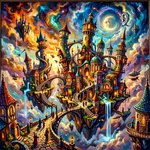 Floating City Surrealism: Dreamlike Landscapes & Unconventional Architecture
