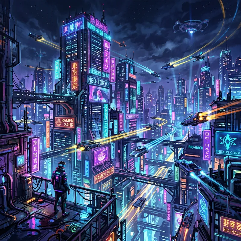 Futuristic Neon Cyberpunk Cityscape: Vibrant Night Art