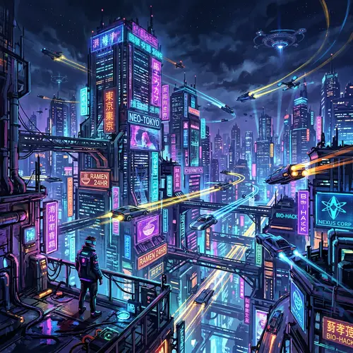 Neon Cyberpunk Cityscape: Vibrant Digital Painting