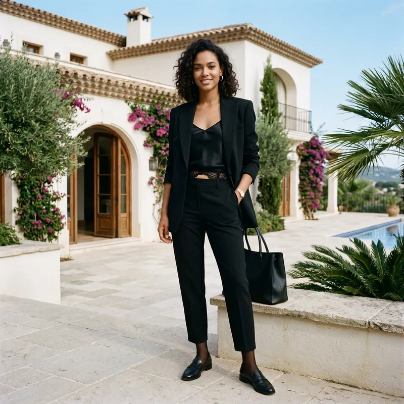 Elegant Model in Black Lingerie by Luxury Villa