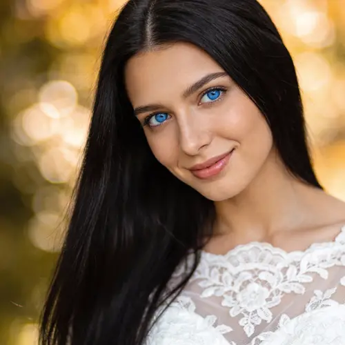 Stunning Woman with Long Black Hair and Blue Eyes