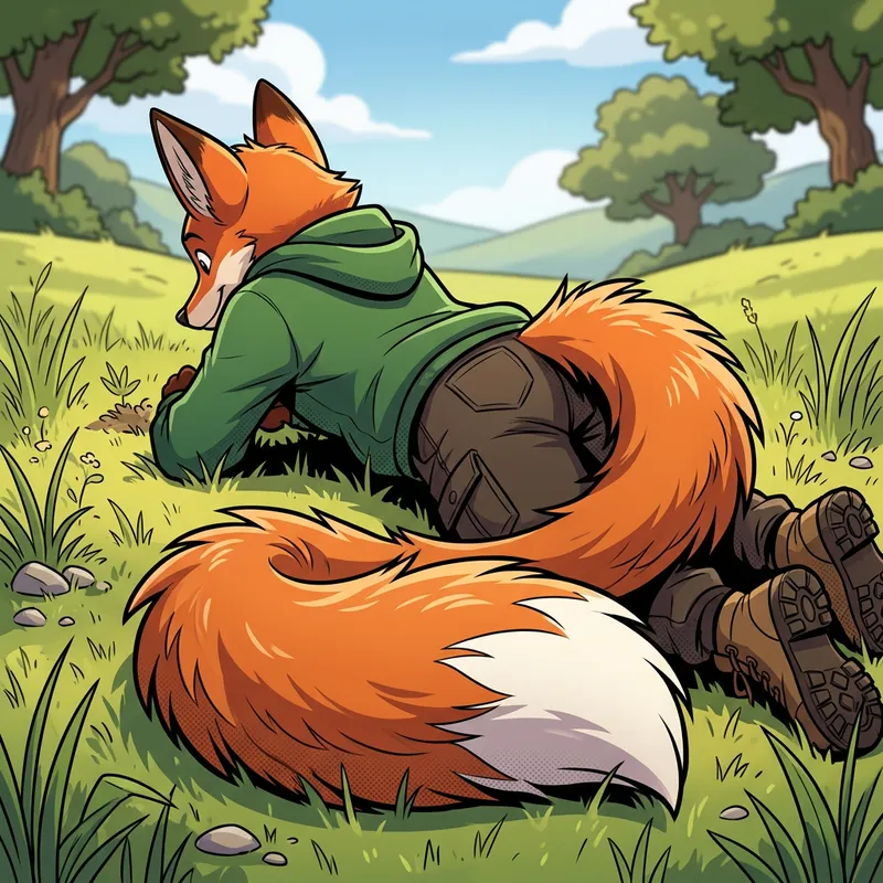 Professional Furry Art - Fluffy Tail Anthro Character