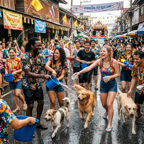Playful Dogs and People at Sonkhran Festival