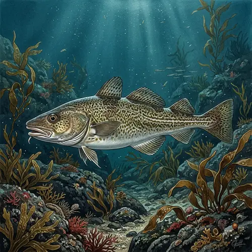 Norwegian Cod Fish: Detailed Scientific Illustration