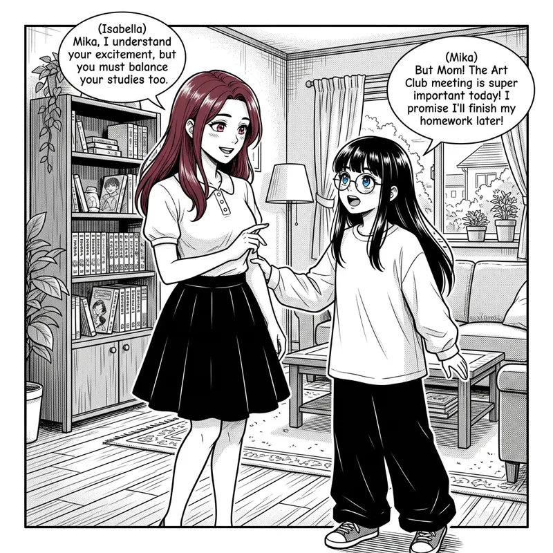 Isabella and Daughter: Heartfelt Conversation in Manga Style Isabella and Daughter: Heartfelt Conversation in Manga Style