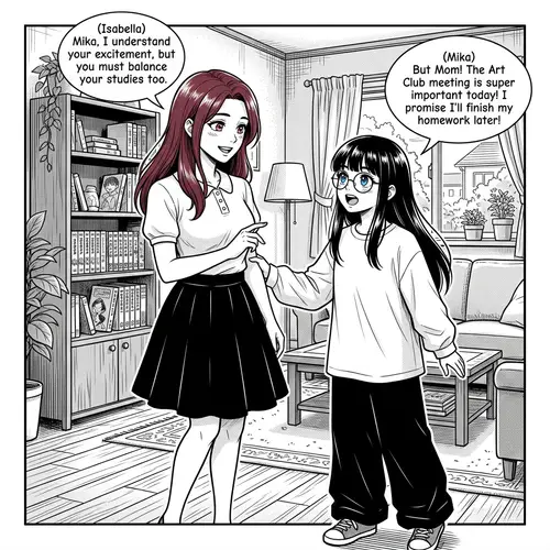 Isabella and Daughter: Manga Scene of Conversation