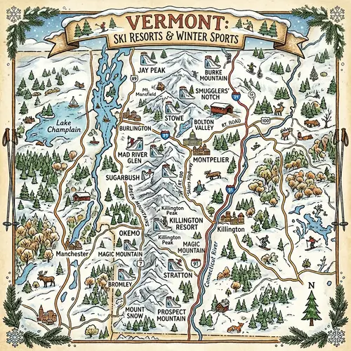 Ski Resorts Map of Vermont | Winter Sports Culture