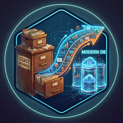 Data Migration Icon - Legacy to Modern Database Transition