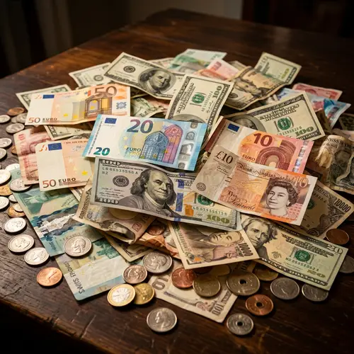 Diverse World Currencies Pile - Wealth & Abundance Symbol